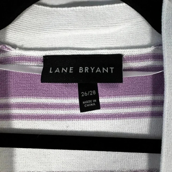 Lane Bryant Cardigan Womens 26 28 White Purple Blue Striped Open Front - Picture 4 of 8